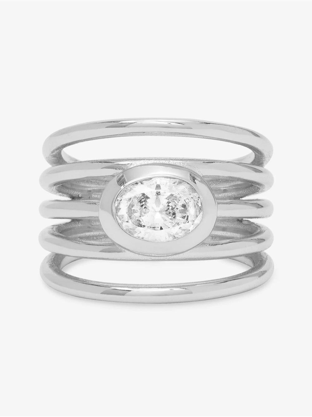 Melinda Maria Silver Multi-Band Ring with Clear Oval Stone